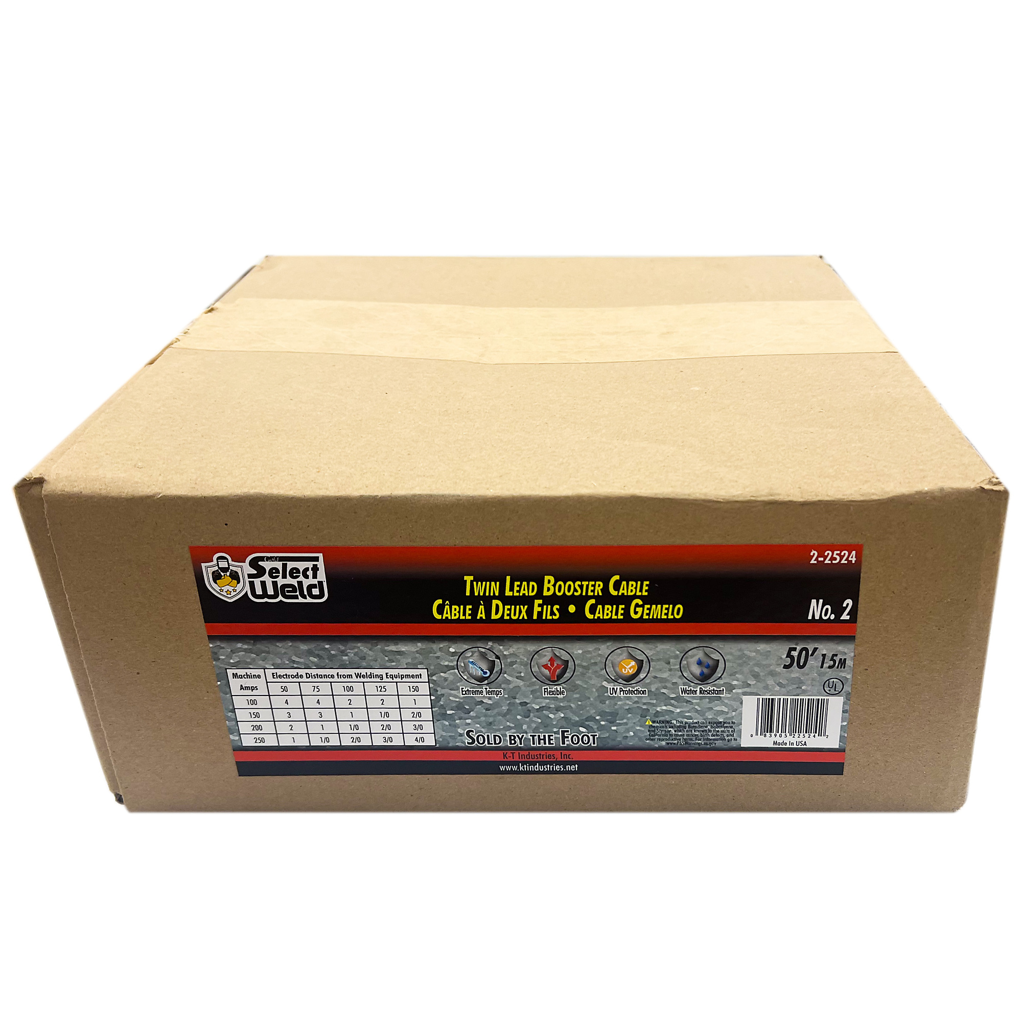 K-T Industries Welding Cable, No. 2 AWG, 50ft. Box, 600V, Model# 2-2524